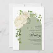 Romantische Sage Groene Cream Rozen Boho Bloemenbo Kaart (Voorkant)