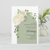 Romantische Sage Groene Cream Rozen Boho Bloemenbo Kaart (Staand voorkant)