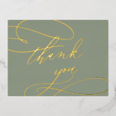 Romantische Sage Groene en Gouden Folie Dank u Kaa Folie Uitnodiging Briefkaart (Voorkant)