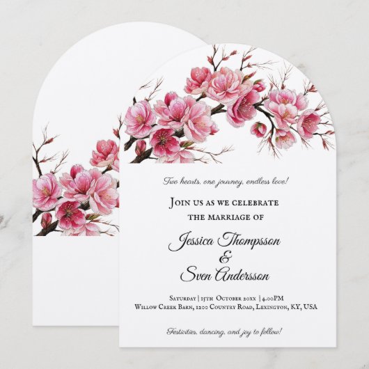 Romantische Sakura kersenbloesems Bloom Wedding Kaart (Voorkant / Achterkant)