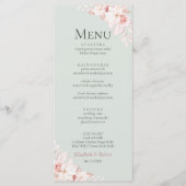 Romantische salie groen en roze rozen bruiloft men menu (Voorkant)