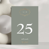 romantische salie groen klassiek goud monogram bru kaart