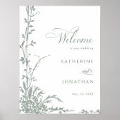 Romantische saliegroene bloementuin bruiloft welko poster (Voorkant)