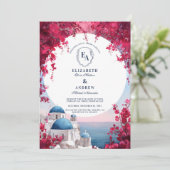 Romantische Santorini Sunset Bougainvillea Kaart (Staand voorkant)