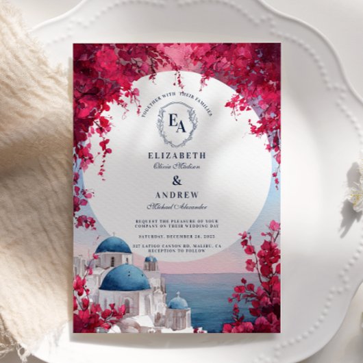 Romantische Santorini Sunset Bougainvillea Kaart