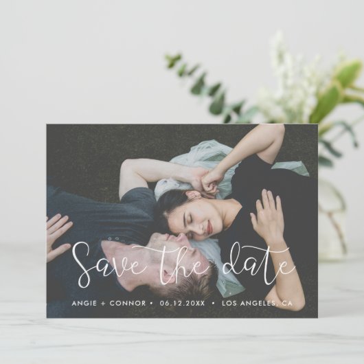 Romantische Save the date fotokaart aankondiging (Staand voorkant)