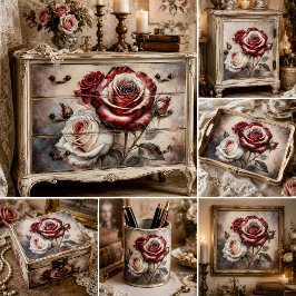 Romantische scharlaken roos decoupage tissuepapier