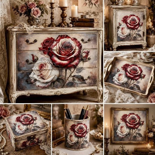 Romantische scharlaken roos decoupage tissuepapier