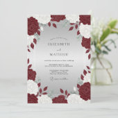 Romantische scharlaken witte rozen bruiloft kaart (Staand voorkant)