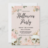 Romantische schedel Bloemen Halloween Party Kaart (Voorkant)