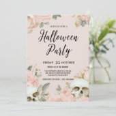 Romantische schedel Bloemen Halloween Party Kaart (Staand voorkant)