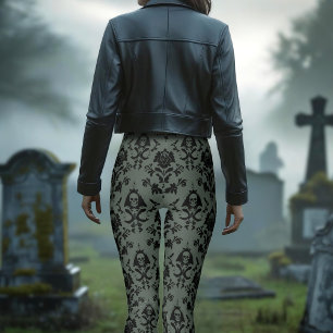 Romantische schedel en Roos Damask Leggings