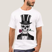 Romantische schedel met Roos - Dapper Halloween De T-shirt (Voorkant)