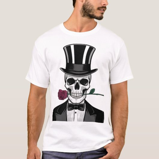 Romantische schedel met Roos - Dapper Halloween De T-shirt (Voorkant)
