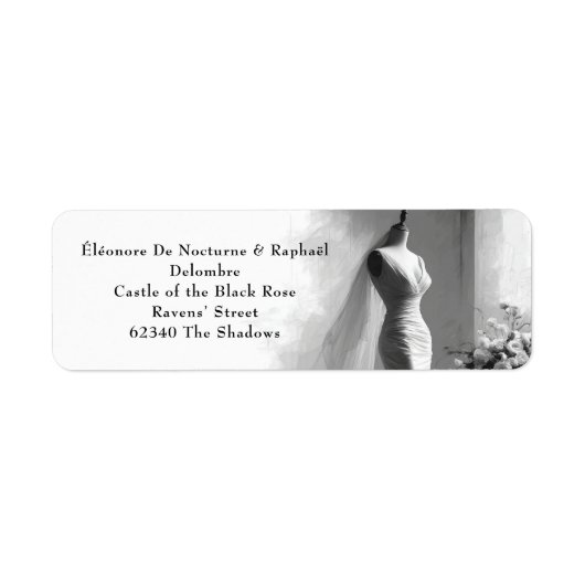 Romantische schets bruiloft retourlabel etiket (Voorkant)