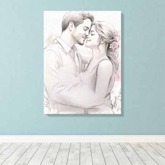 Romantische schets canvas afdruk (Insitu (Houten vloer))