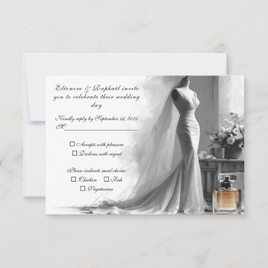 Romantische schets RSVP kaart – Elegante vintage b (Voorkant)