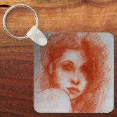 ROMANTISCHE SCHOONHEID / Vrouwenportret in Sepia B Sleutelhanger (Voorkant)