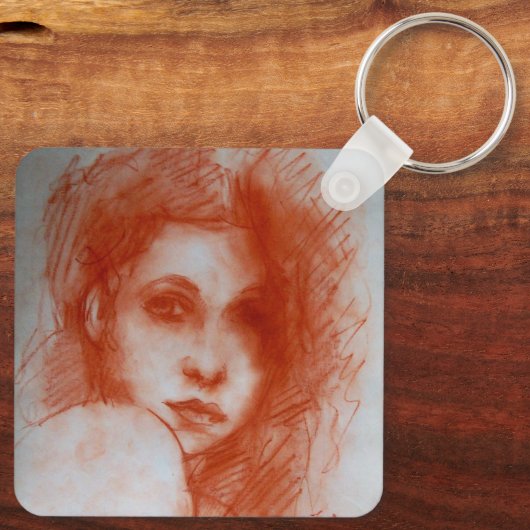 ROMANTISCHE SCHOONHEID / Vrouwenportret in Sepia B Sleutelhanger (Achterkant)