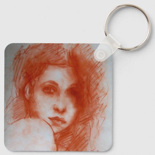 ROMANTISCHE SCHOONHEID / Vrouwenportret in Sepia B Sleutelhanger (Achterkant)