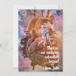 Romantische Science-Fiction Ruimte Astronauten Kop Feestdagenkaart