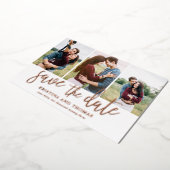 Romantische Script 3 Foto Collage Save The Date Folie Uitnodiging (Gedraaid)