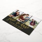 Romantische Script 3 Foto Collage Save The Date Folie Uitnodiging (Gedraaid)