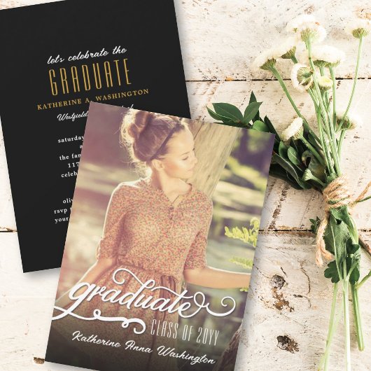 Romantische Script Afstudeerfoto Afstudeerfeest Kaart