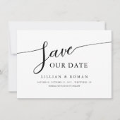 Romantische Script Calligraphy Black & White Weddi Save The Date (Voorkant)