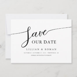 Romantische Script Calligraphy Black & White Weddi Save The Date