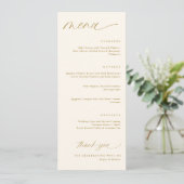 Romantische Script Cream en Gold Wedding Menu's (Staand voorkant)