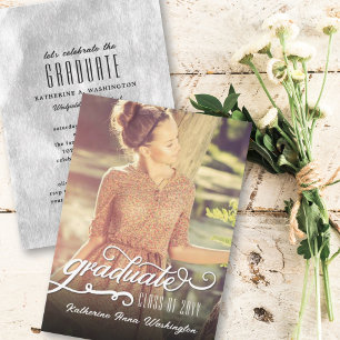 Romantische Script Folie Afstudeer Foto Aankondigi Kaart