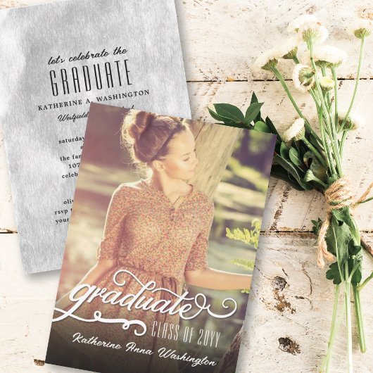 Romantische Script Folie Afstudeer Foto Aankondigi Kaart