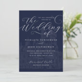Romantische script Navy Kasteel Illustratie Trouwf Kaart (Staand voorkant)