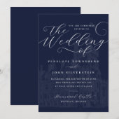 Romantische script Navy Kasteel Illustratie Trouwf Kaart (Voorkant / Achterkant)