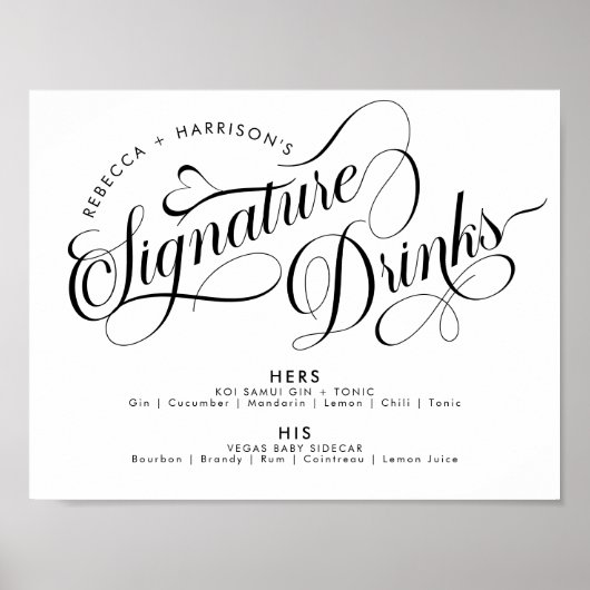 Romantische script signature drankjes trouwbar pos poster (Voorkant)