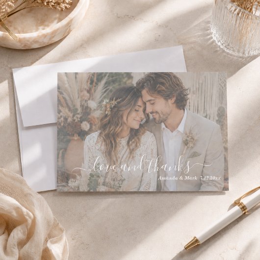 Romantische Scriptie Liefde & Dank Foto Boho Bruil Bedankkaart