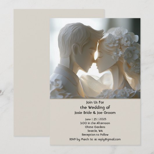 Romantische sculpturale huwelijksuitnodiging kaart (Voorkant / Achterkant)
