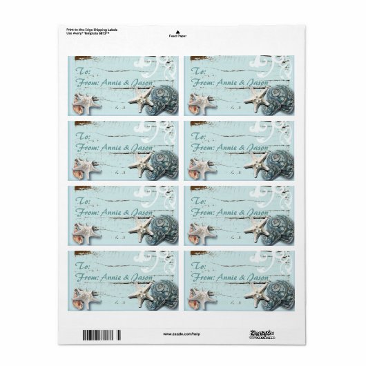 Romantische SeaShell bruiloft gunst geschenk label (Full Sheet)