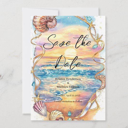 Romantische Seashells Beach Wedding Save The Date (Voorkant)
