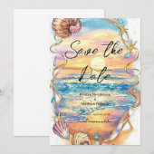 Romantische Seashells Beach Wedding Save The Date (Voorkant / Achterkant)
