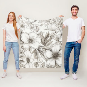 Romantische Sepia Bloem Motief Ivoor Kleurige Vint Fleece Deken