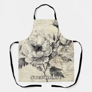 Romantische Sepia Bloemen Vintage Papier Schort