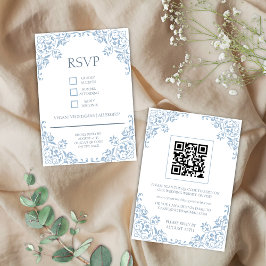 Romantische Shabby Chic Blauw en Wit RSVP-kaart Informatiekaartje