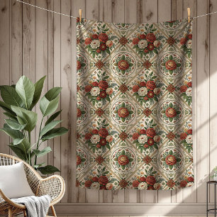 Romantische Shabby Chic Gooi Rode Rozen en Tegels Fleece Deken