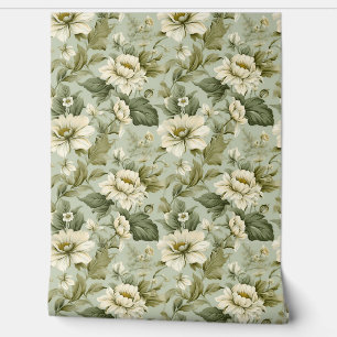 Romantische Shabby chic stoffige groene witte bloe Behang