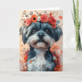 Romantische Shih Tzu in hartvormige krans valentin Kaart (Voorkant)
