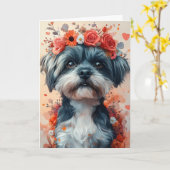 Romantische Shih Tzu in hartvormige krans valentin Kaart (Gele Bloem)
