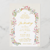 romantische sierlijke bloemboog lente tuin bruilof folie uitnodiging (Voorkant)