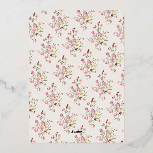 romantische sierlijke bloemboog lente tuin bruilof folie uitnodiging (Achterkant)